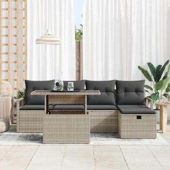 Gartensofa-set 6 stk. Hellgrau Poly-Rattan