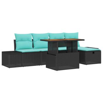 Gartensofa-set 6 stk. Schwarz Poly-Rattan