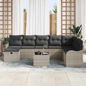 Gartensofa-set 9 stk. Hellgrau Poly-Rattan