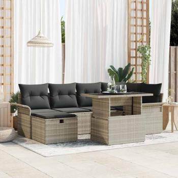 ARDEBO.de - Gartensofa-set 7 stk. Hellgrau Poly-Rattan