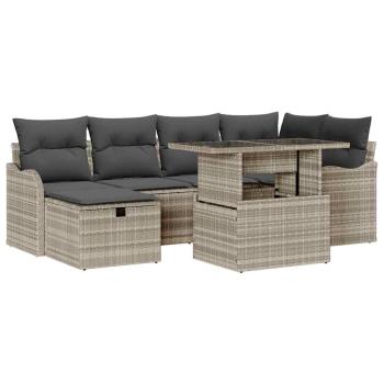 Gartensofa-set 7 stk. Hellgrau Poly-Rattan