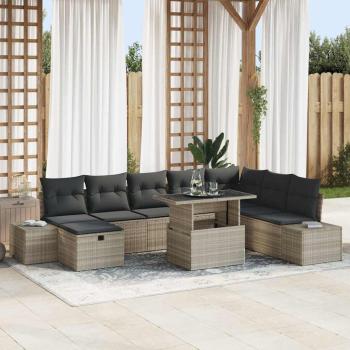 ARDEBO.de - Gartensofa-set 9 stk. Hellgrau Poly-Rattan