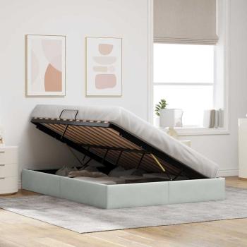 Aufbewahrungsbett mit Speicher Hellgrau 153 x 203 cm Samt