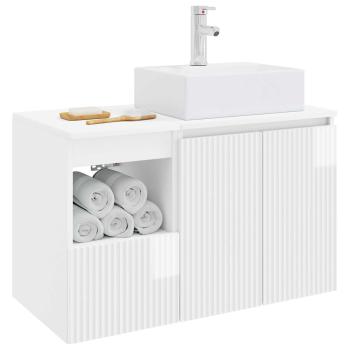 Badezimmermöbel-Set 2 stk. Hochglanz Weiß Holzwerkstoff