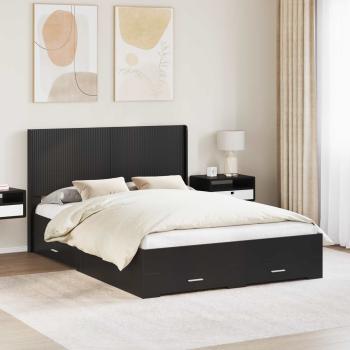 ARDEBO.de - Bettgestell mit Stauraum und Kopfteil Schwarz 135 x 190 cm