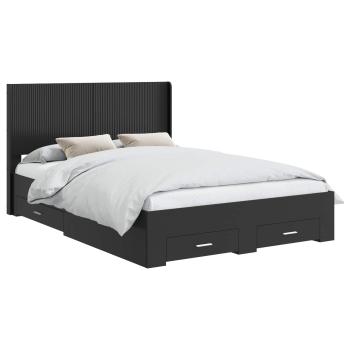 Bettgestell mit Stauraum und Kopfteil Schwarz 135 x 190 cm