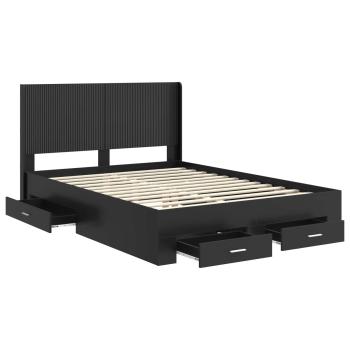 Bettgestell mit Stauraum und Kopfteil Schwarz 135 x 190 cm