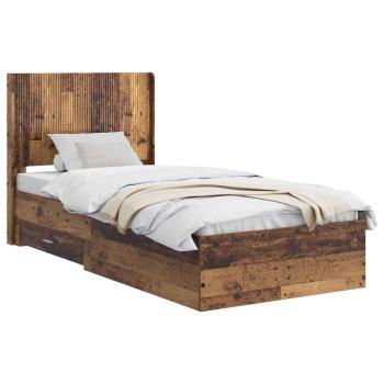 Bettgestell mit Stauraum und Kopfteil Altholz 90 x 190 cm