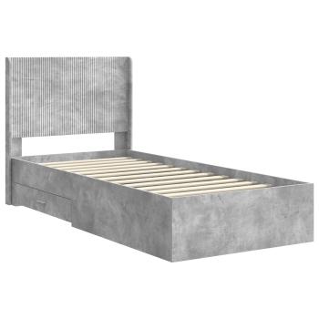 Bettgestell mit Stauraum und Kopfteil Betongrau 75 x 190 cm