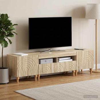 3-teiliges LED TV Regal Sonoma-Eiche Holzwerkstoff