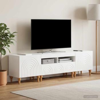ARDEBO.de - 3-teiliges LED TV Regal Hochglanz Weiß Holzwerkstoff