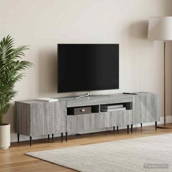 ARDEBO.de - 3-teiliges LED TV Regal Sonoma-Grau Holzwerkstoff