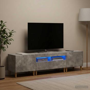 ARDEBO.de - 3-teiliges LED TV Regal DELFT Betongrau Holzwerkstoff