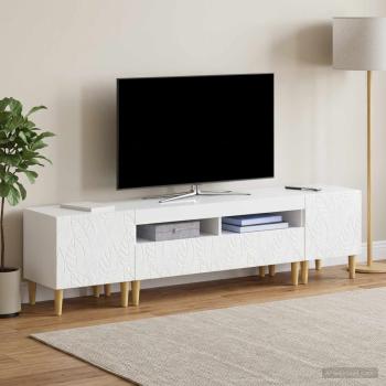 ARDEBO.de - 3-teiliges LED TV Regal DELFT Hochglanz Weiß Holzwerkstoff