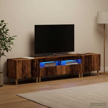 ARDEBO.de - 3-teiliges LED TV Regal DELFT Altholz Holzwerkstoff