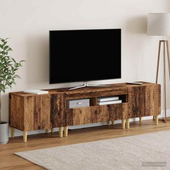 ARDEBO.de - 3-teiliges LED TV Regal DELFT Altholz Holzwerkstoff