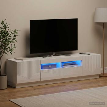 ARDEBO.de - LED-TV-Schrank HOORN 3 stk. Hochglanz Weiß Holzwerkstoff