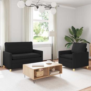 ARDEBO.de - Sofa Set 2 stk. Schwarz Stoff