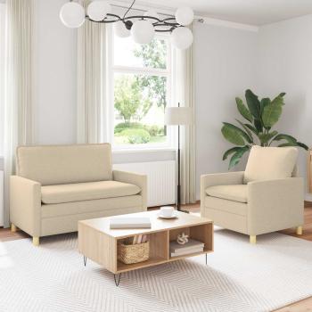 ARDEBO.de - Sofa Set 2 stk. Creme Stoff