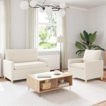 ARDEBO.de - Sofa Set 2 stk. Creme Stoff