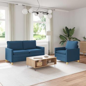 ARDEBO.de - Sofa Set 2 stk. Blau Stoff