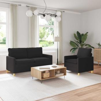 ARDEBO.de - Sofa Set 2 stk. Schwarz Stoff