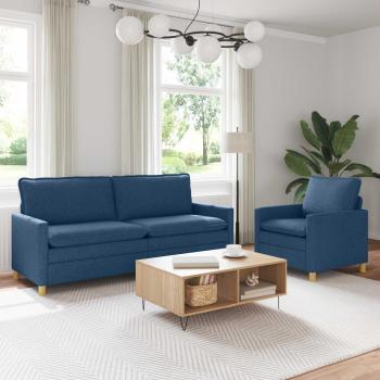 ARDEBO.de - Sofa Set 2 stk. Blau Stoff