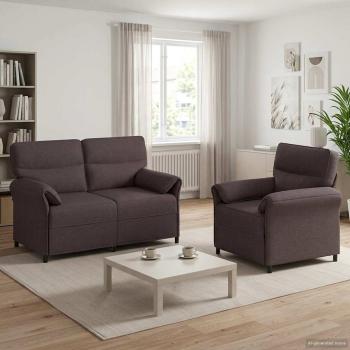ARDEBO.de - Sofa Set 2 stk. Dunkelbraun Stoff