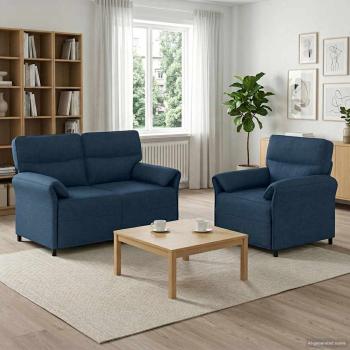 ARDEBO.de - Sofa Set 2 stk. Blau Stoff
