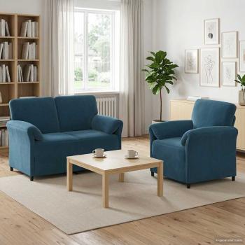 ARDEBO.de - Sofa Set 2 stk. Blau Samt