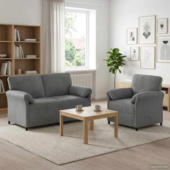 ARDEBO.de - Sofa Set 2 stk. Dunkelgrau Samt