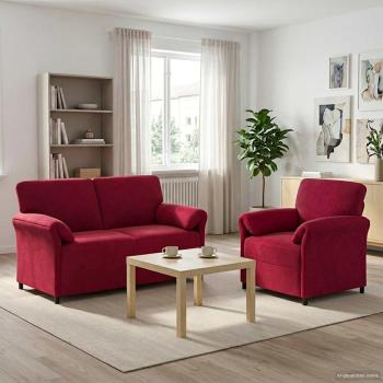 ARDEBO.de - Sofa Set 2 stk. Weinrot Samt