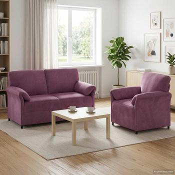 ARDEBO.de - Sofa Set 2 stk. Lila Samt