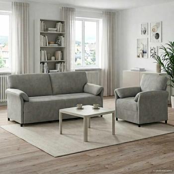 ARDEBO.de - Sofa Set 2 stk. Hellgrau Samt