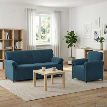 ARDEBO.de - Sofa Set 2 stk. Blau Samt
