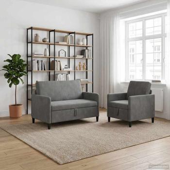 ARDEBO.de - Sofa Set mit Stauraum 2 stk. Dunkelgrau Polyester