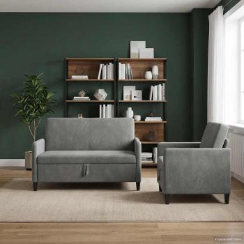 Sofa Set mit Stauraum 2 stk. Dunkelgrau Polyester