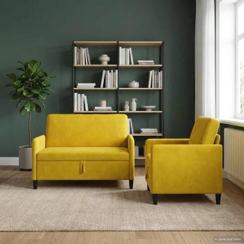 Sofa Set mit Stauraum 2 stk. Gelb Polyester