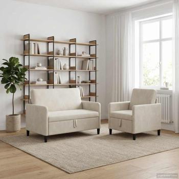ARDEBO.de - Sofa Set mit Stauraum 2 stk. Creme Polyester