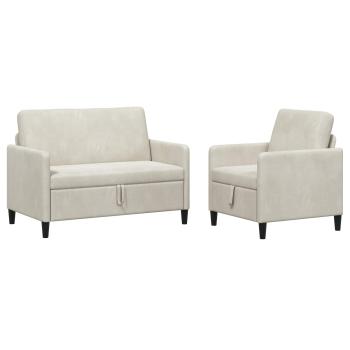 Sofa Set mit Stauraum 2 stk. Creme Polyester