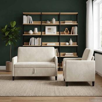 Sofa Set mit Stauraum 2 stk. Creme Polyester