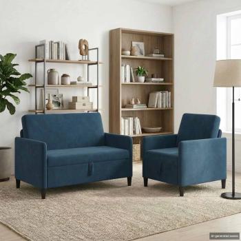 ARDEBO.de - Sofa Set mit Stauraum 2 stk. Blau Polyester