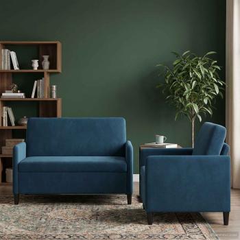 Sofa Set mit Stauraum 2 stk. Blau Polyester