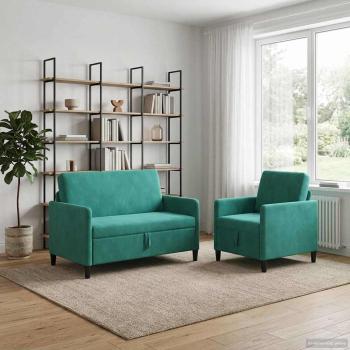 ARDEBO.de - Sofa Set mit Stauraum 2 stk. Türkis Polyester