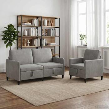 ARDEBO.de - Sofa Set mit Stauraum 2 stk. Hellgrau Polyester