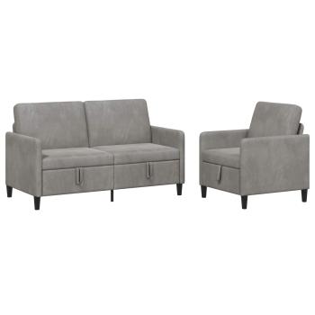 Sofa Set mit Stauraum 2 stk. Hellgrau Polyester