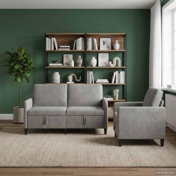 Sofa Set mit Stauraum 2 stk. Hellgrau Polyester