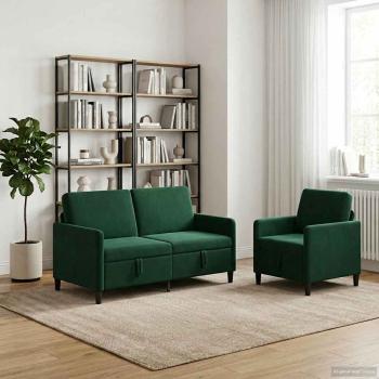 ARDEBO.de - Sofa Set mit Stauraum 2 stk. Dunkelgrün Polyester