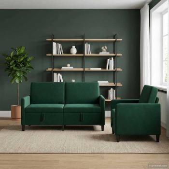 Sofa Set mit Stauraum 2 stk. Dunkelgrün Polyester