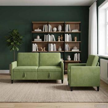 ARDEBO.de - Sofa Set mit Stauraum 2 stk. Hellgrün Polyester